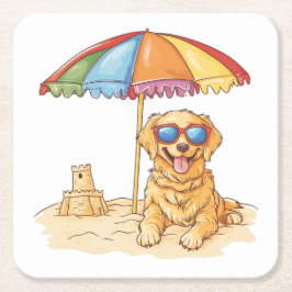 Porta-copo De Papel Quadrado Ouro Retriever Beach og