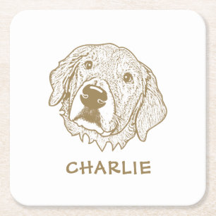 Porta-copo De Papel Quadrado Ouro Retriever Dog Personalizado