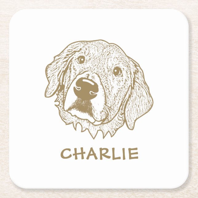 Porta-copo De Papel Quadrado Ouro Retriever Dog Personalizado (Frente)