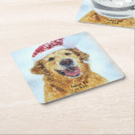 Porta-copo De Papel Quadrado Ouro Retriever, Papai Noel de Natal, Texto Persona<br><div class="desc">Um conjunto super fofo de portas copos com uma renderização de aquarela de um Retriever de Ouro vestindo um chapéu de Papai Noel. Ou você pode substituir por sua própria foto. Adicione seu texto para personalizar. Perfeito para Mães/Pais Ouros e amantes de cães.</div>