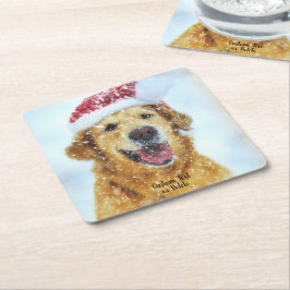 Porta-copo De Papel Quadrado Ouro Retriever, Papai Noel de Natal, Texto Persona