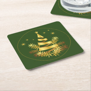 Porta-copo De Papel Quadrado Ouro Verde Deixa Árvore de Natal das Estrelas