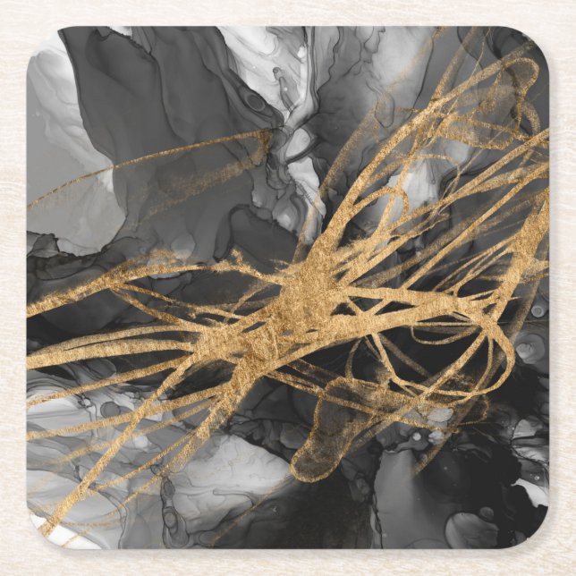 Porta-copo De Papel Quadrado Ouro Vortex I (Frente)