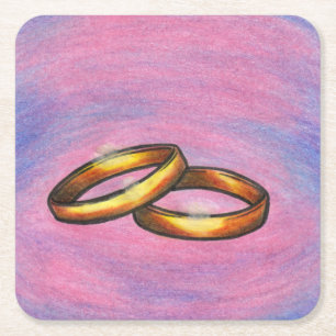Porta-copo De Papel Quadrado ouros de pintura aliam alianças de casamento amor