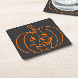 Porta-copo De Papel Quadrado Outline Pumpkin Laranja Jack-O-Lanterna em Preto