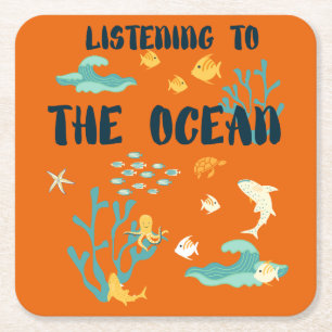 Porta-copo De Papel Quadrado Ouvindo O Oceano, Dia Da Terra, Animais Do Mar