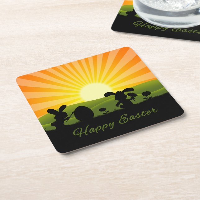 Porta-copo De Papel Quadrado Ovo De Pintura De Coelhinho De Páscoa Bonito (Inclinado)