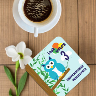 Porta-copo De Papel Quadrado Owl Birthday