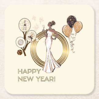 PORTA-COPO DE PAPEL QUADRADO PADEL COASTER: NEW YEAR’S PADEL DIVA CREAM & GOLD