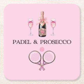 PORTA-COPO DE PAPEL QUADRADO PADEL COASTER: PADEL & PROSECCO CLÁSSICO ROSA/PRET