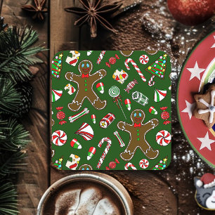 Porta-copo De Papel Quadrado Padrão Alegre de Gengibre Festivo e Doce Verde