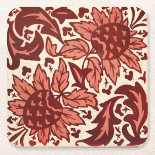 Porta-copo De Papel Quadrado Padrão Antigo de Flores Vermelhas e Frutas