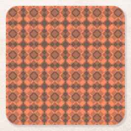 Porta-copo De Papel Quadrado Padrão Argyle de Xadrez Marrom Coral