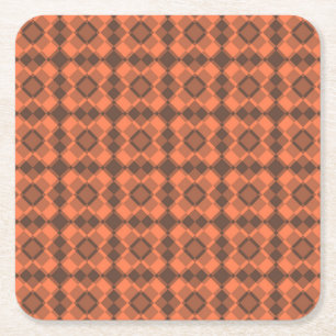 Porta-copo De Papel Quadrado Padrão Argyle de Xadrez Marrom Coral