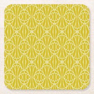 Porta-copo De Papel Quadrado Padrão Art Déco em Amarelo Elegante com Motivo de 