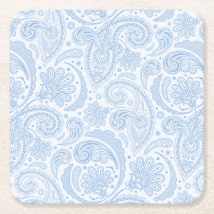 Porta-copo De Papel Quadrado Padrão azul esbranquiçado de paisley