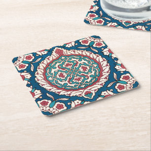 Porta-copo De Papel Quadrado Padrão Azulejo Azulejo Vermelho Azul