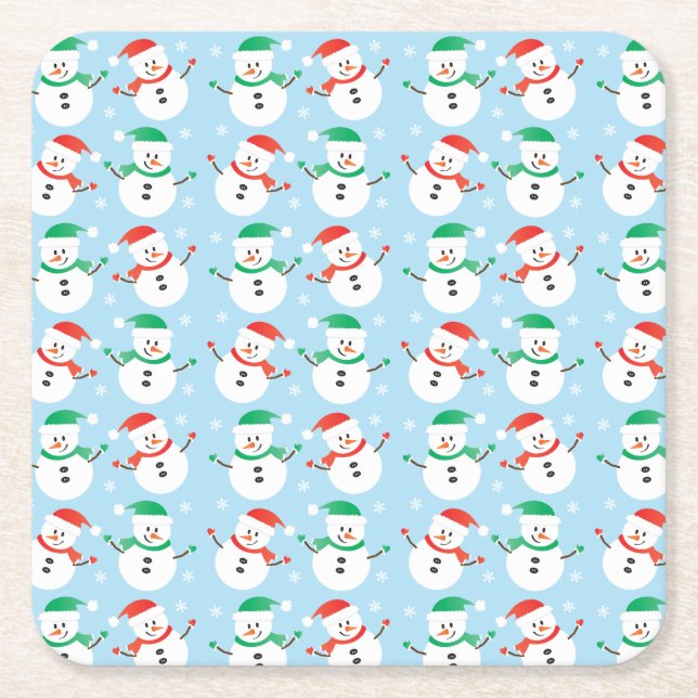 Porta-copo De Papel Quadrado Padrão Bonito de Snowman de Natal (Frente)