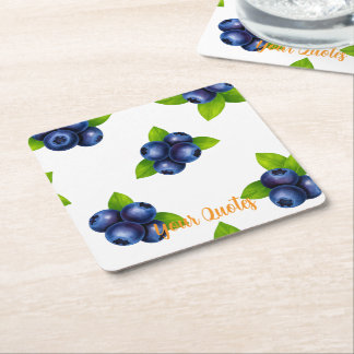 Porta-copo De Papel Quadrado Padrão Botânico de Mirtilo em Aquarela Azul