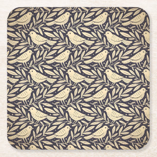 Porta-copo De Papel Quadrado Padrão botânico quadrado cor azul estilo retrô