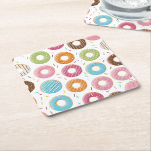 Porta-copo De Papel Quadrado Padrão Colorido de Donuts Retrô Festa Divertida Mi