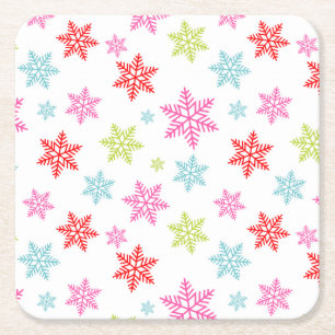 Porta-copo De Papel Quadrado Padrão Colorido de Floco de Neve – Design Festivo 