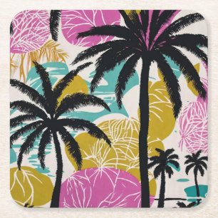 Porta-copo De Papel Quadrado Padrão Colorido de Palmeira Tropical