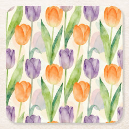 Porta-copo De Papel Quadrado Padrão Colorido de Tulipas