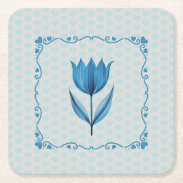 Porta-copo De Papel Quadrado Padrão com um Tulipa Azul