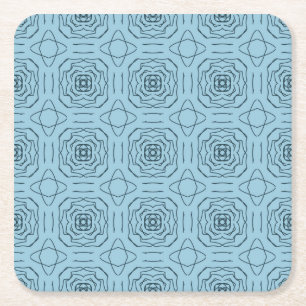Porta-copo De Papel Quadrado Padrão contínuo de arte de linha geométrica azul e
