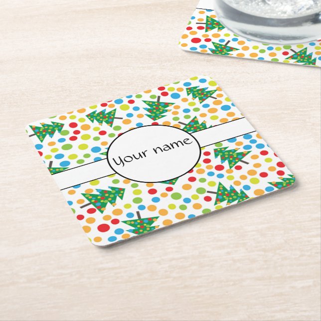Porta-copo De Papel Quadrado Padrão das árvores de Natal (Inclinado)