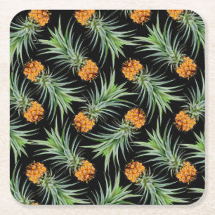 Porta-copo De Papel Quadrado Padrão de abacaxi tropical em preto
