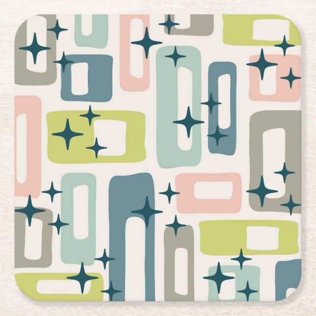 Porta-copo De Papel Quadrado Padrão de Abstrato Moderno do Meio século Retroati (Frente)