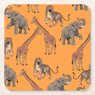 Porta-copo De Papel Quadrado Padrão de Animal Africano