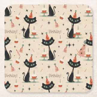 Porta-copo De Papel Quadrado Padrão de Aniversário de Gato Atômico de Meado