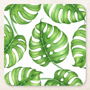 Porta-copo De Papel Quadrado Padrão de aquarela de Monstera