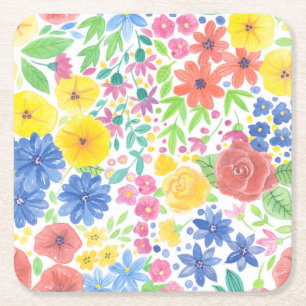 Porta-copo De Papel Quadrado Padrão de aquarela floral