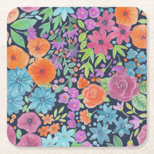 Porta-copo De Papel Quadrado Padrão de aquarela floral