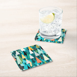 Porta-copo De Papel Quadrado Padrão de árvore de Natal colorida moderno