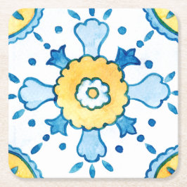 Porta-copo De Papel Quadrado Padrão de Azulejo de Azul e Amarelo marroquino