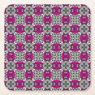 Porta-copo De Papel Quadrado Padrão de Azulejo Repetido Rosa Cinza e Branco
