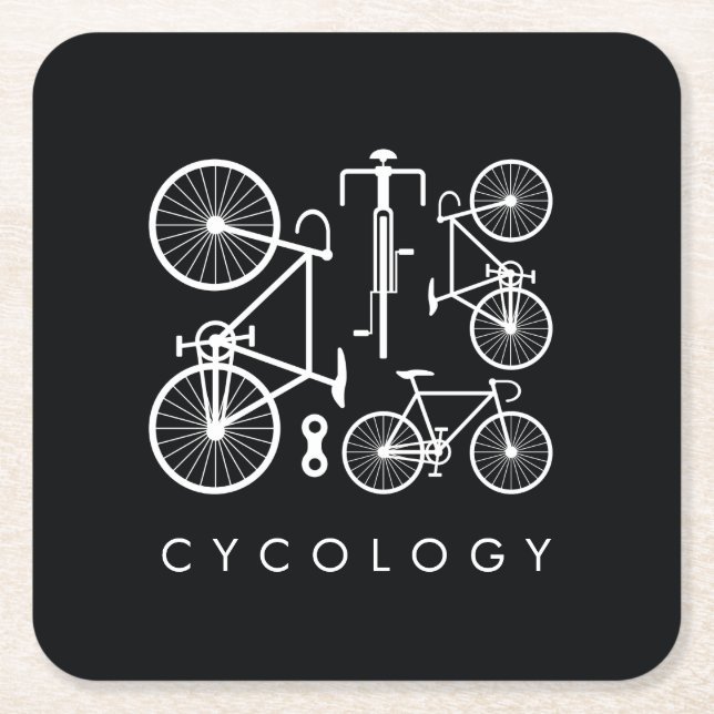 Porta-copo De Papel Quadrado Padrão de Bicicleta Preto e Branco Moderno (Frente)