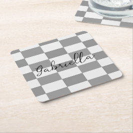 Porta-copo De Papel Quadrado Padrão de blocos de verificação de cinza de nome p