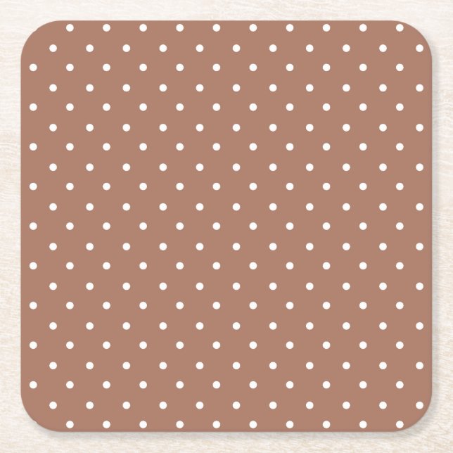 Porta-copo De Papel Quadrado Padrão de bolinhas marrom médio contínuo (Frente)