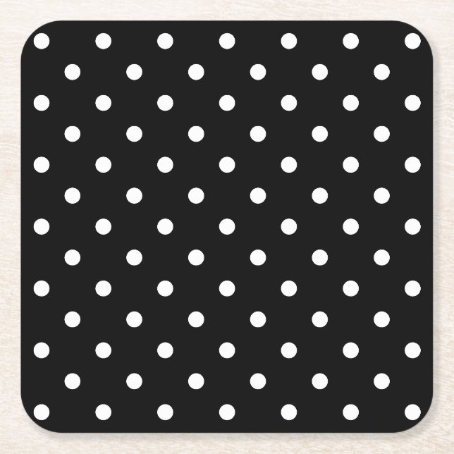 Porta-copo De Papel Quadrado Padrão de Bolinhas preto e branco (Frente)