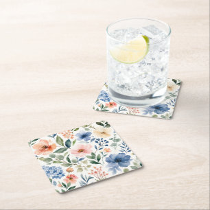 Porta-copo De Papel Quadrado Padrão de Botânica Moderna de Flor Silvestre Aquar