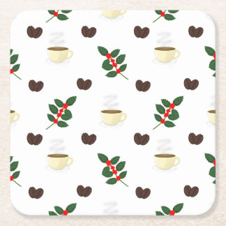 Porta-copo De Papel Quadrado Padrão de Café com Grãos, Xícaras e Cafeeiros