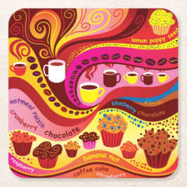 Porta-copo De Papel Quadrado Padrão de Café e Muffins
