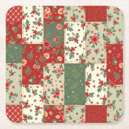 Porta-copo De Papel Quadrado Padrão de Colcha Floral de Natal Vintage Festivo