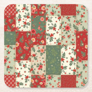 Porta-copo De Papel Quadrado Padrão de Colcha Floral de Natal Vintage Festivo